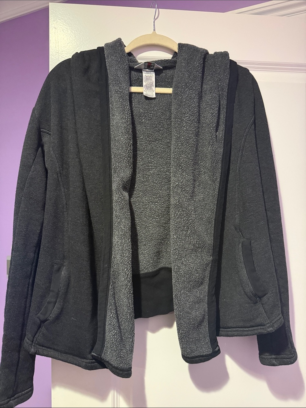 Hard Tail Women's Reversible Black and Dark Gray Fleece Cardigan